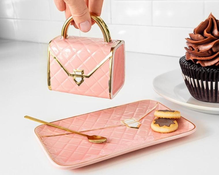 Gadget Master, kubek torebka z podstawką i łyżeczką, różowy