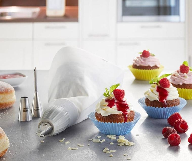 Gefu, rękaw cukierniczy z wymiennymi końcówkami, Decore