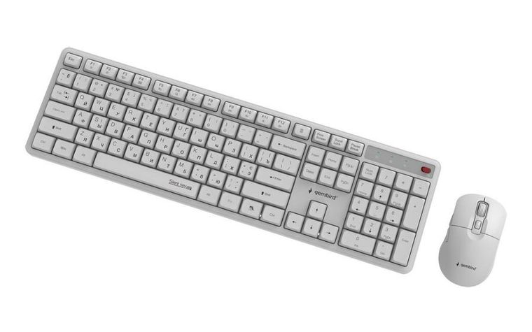 Gembird, Silent Key Pro Business, zestaw bezprzewodowy, klawiatura i mysz, biały, układ RU
