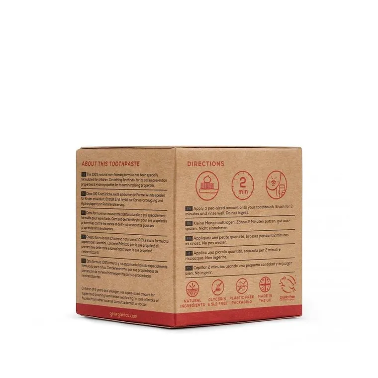 Georganics, organiczna pasta do zębów dla dzieci z fluorem w słoiku, strawberry, 60 ml