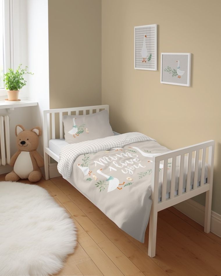 Gęsi, 2-częściowy komplet pościeli dziecięcej, bambus, beżowy, 90-120 cm