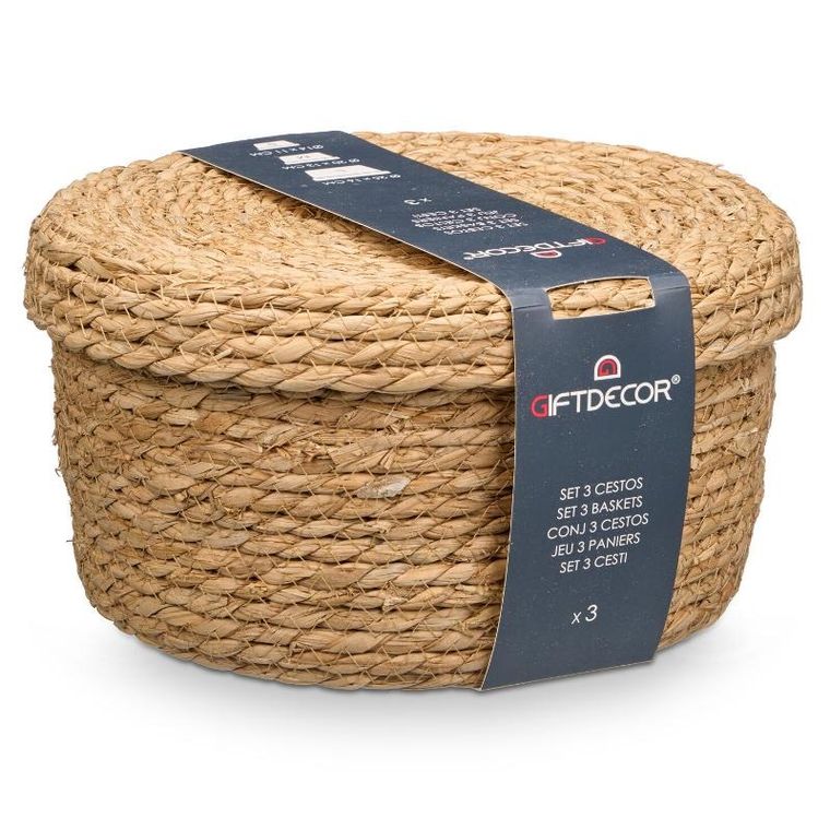 Giftdecor, koszyki do przechowywania z naturalnej plecionki, 3 szt.