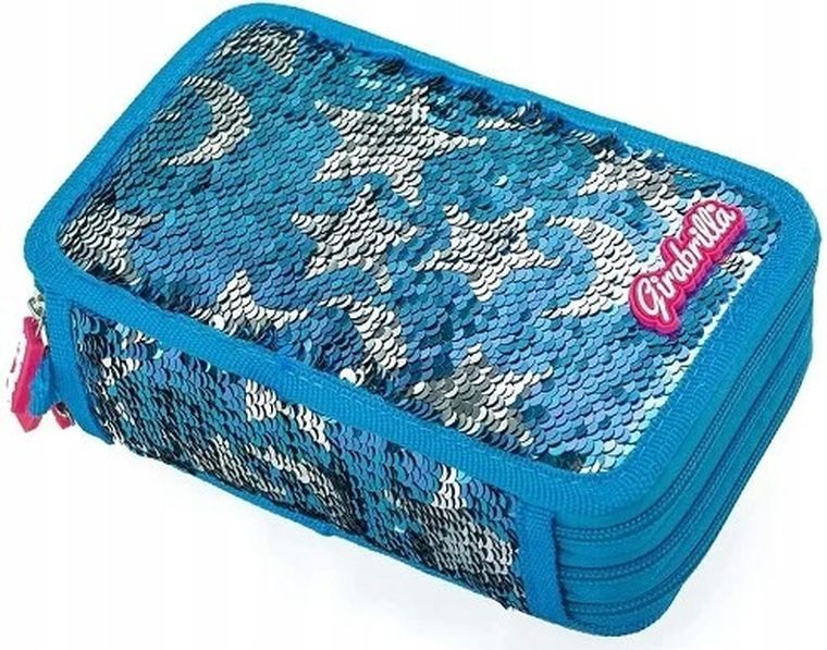 Girabrilla, piórnik rozkładany, potrójny, z wyposażeniem, cekinowy