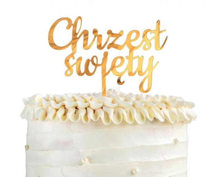 Godan, dekoracja akrylowa na tort Chrzest Święty, złota, 11-13 cm