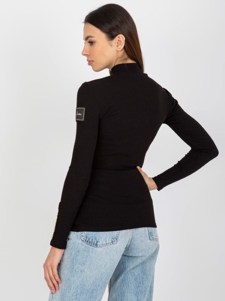 Golf damski z długim rękawem, prążkowany, czarny, Och Bella