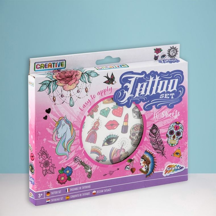 Grafix, zestaw do tatuażu, 10 arkuszy, różowy