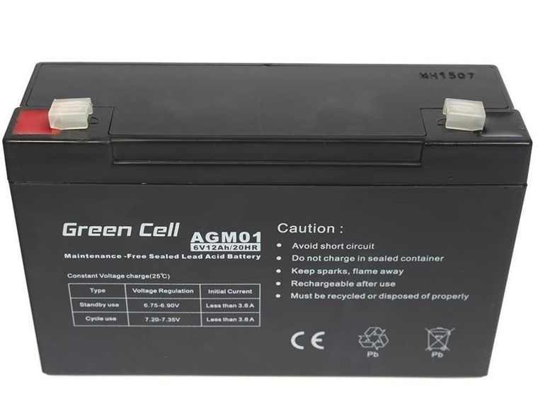 Green Cell, akumulator żelowy, AGM01, 6V, 12 Ah