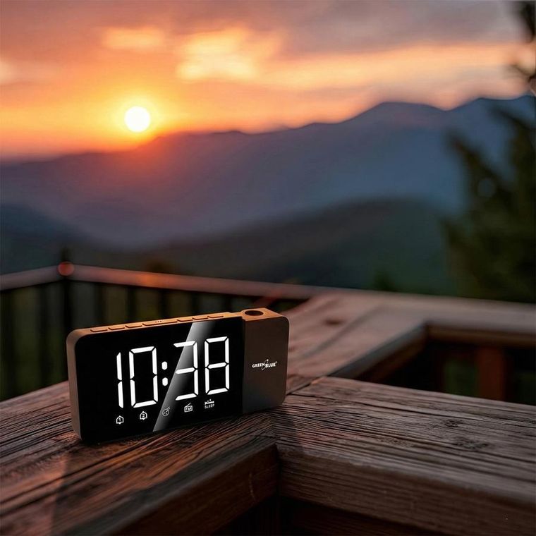 GreenBlue, radiobudzik cyfrowy LED z projektorem, USB, 5V, DC + CR2032 GB172