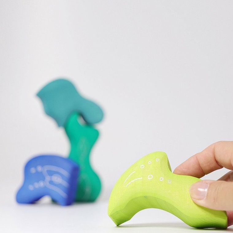 Grimm's, kształty wodne, klocki drewniane, niebieskie