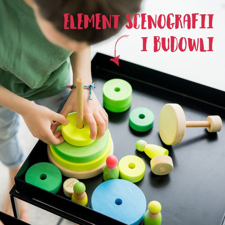 Grimms, wieża drewniana, neon green, 10 krążków