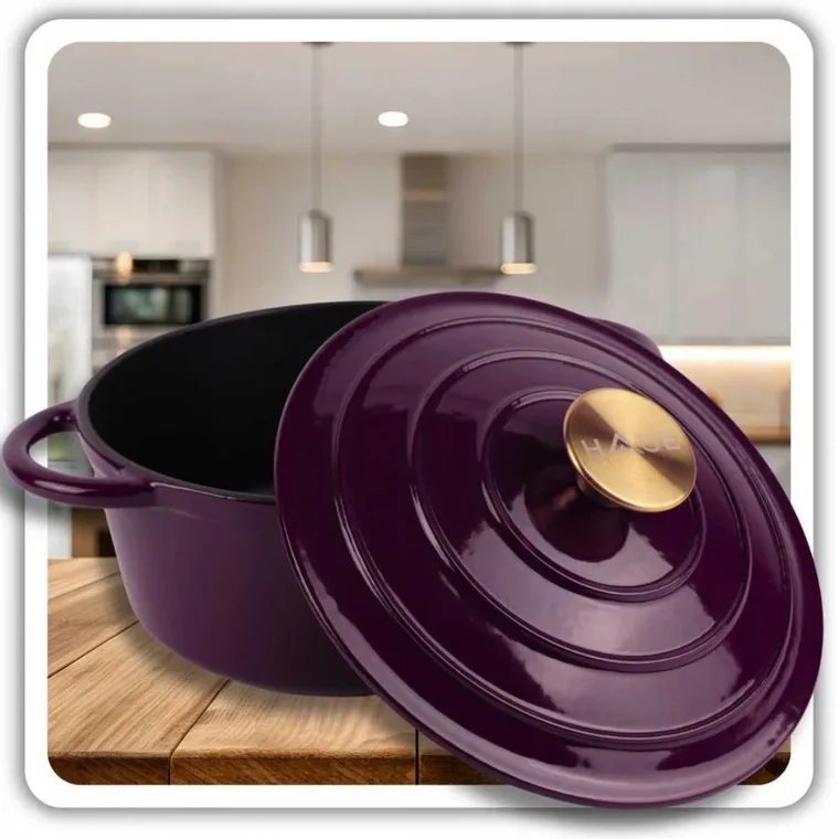 Hage, emaliowany garnek, żeliwny, eggplant, 22 cm, 3l