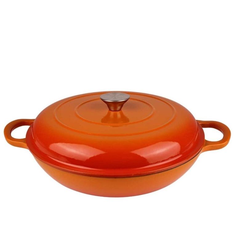 Hage, emaliowany garnek żeliwny, płaski, pomarańczowy, 30 cm, 3l