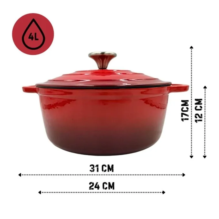 Hage, garnek żeliwny, emaliowany, czerwony, 24 cm, 4l
