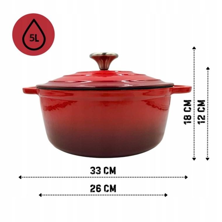 Hage, garnek żeliwny, emaliowany, czerwony, 26 cm, 5l