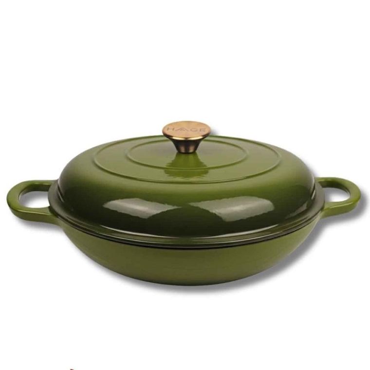 Hage, garnek żeliwny, emaliowany, płaski, oliwkowy, 30 cm, 3l