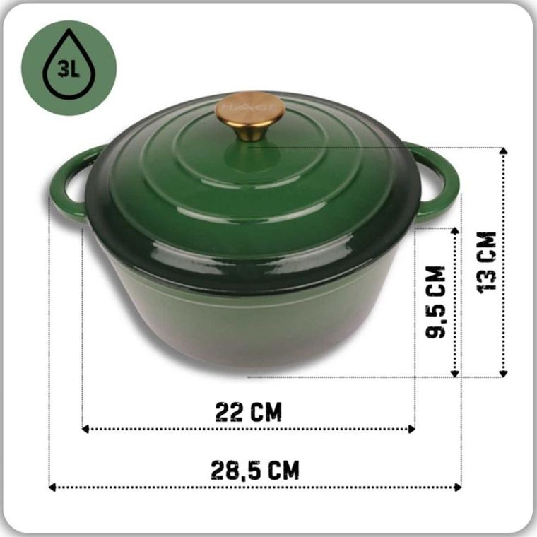 Hage, garnek żeliwny, emaliowany, zielony, 22 cm, 3l