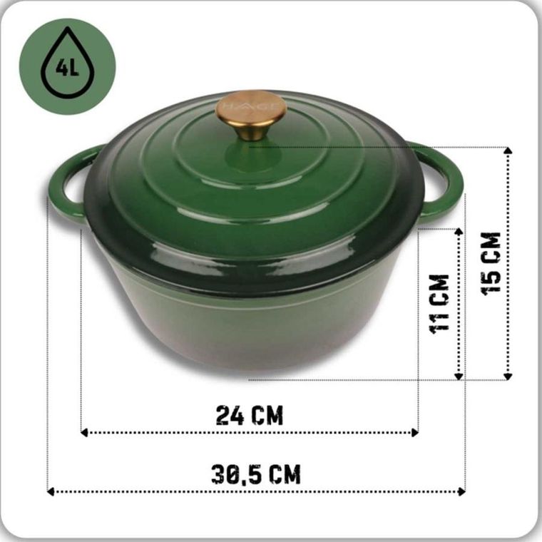 Hage, garnek żeliwny, emaliowany, zielony, 24 cm, 4l