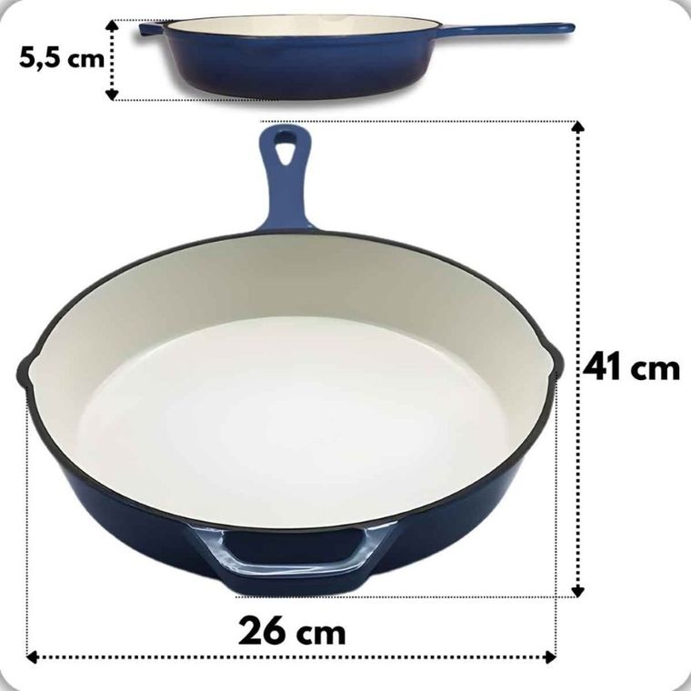 Hage, patelnia żeliwna, emaliowana, niebieska, 26 cm