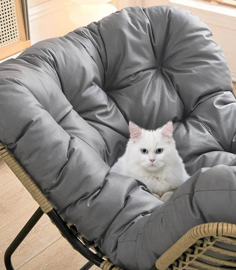 HaloFuture, nowoczesny fotel bujany z podnóżkiem, skandynawski kokon, szary