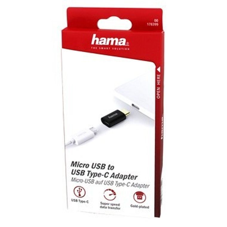 Hama, adapter microUSB, typ C, czarny