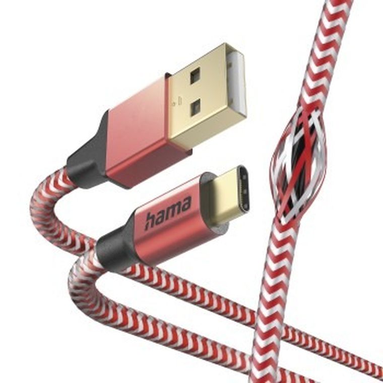 Hama, kabel ładujący/data, reflected, USB type-c - USB-a, 1.5m, czerwony