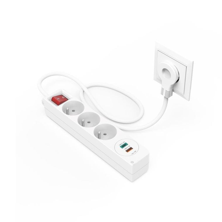 Hama, listwa zasilająca, 3 gniazdka + 2xUSB C/A
