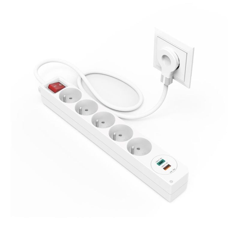 Hama, listwa zasilająca, 5 gniazdek + 2xUSB C/A