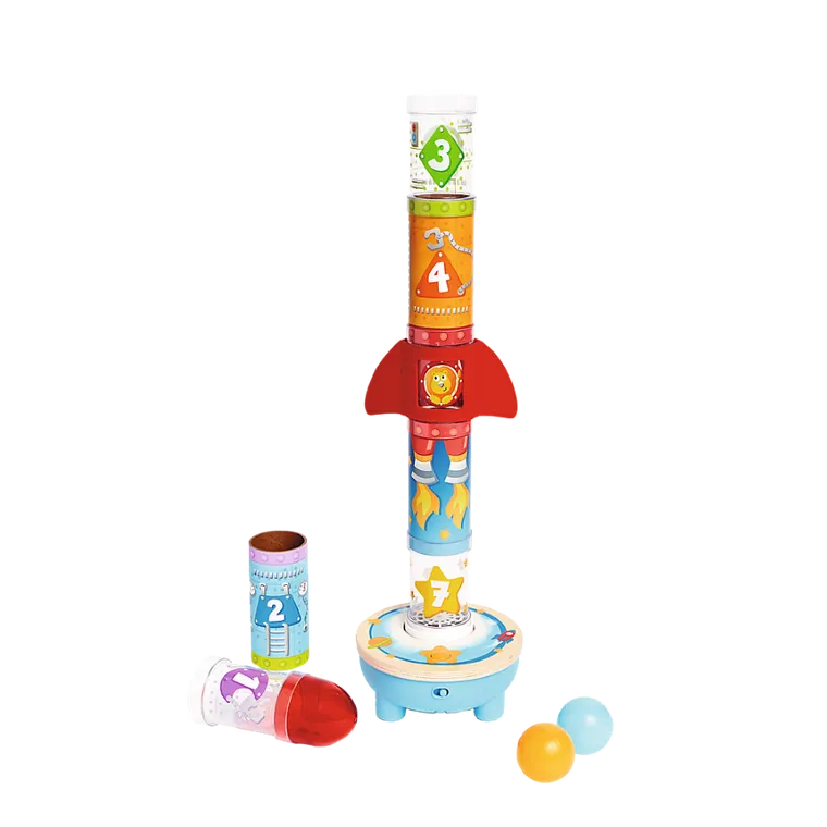 Hape, Rakieta, wieża, układanka z piłeczkami, interkatywna, 12 elementów