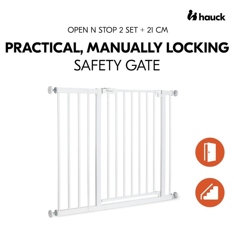Hauck, Open N Stop 2, bramka zabezpieczająca, 21 cm rozszerzenie, white