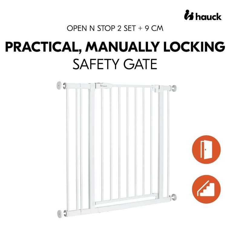 Hauck, Open N Stop 2, bramka zabezpieczająca, 9 cm rozszerzenie, white