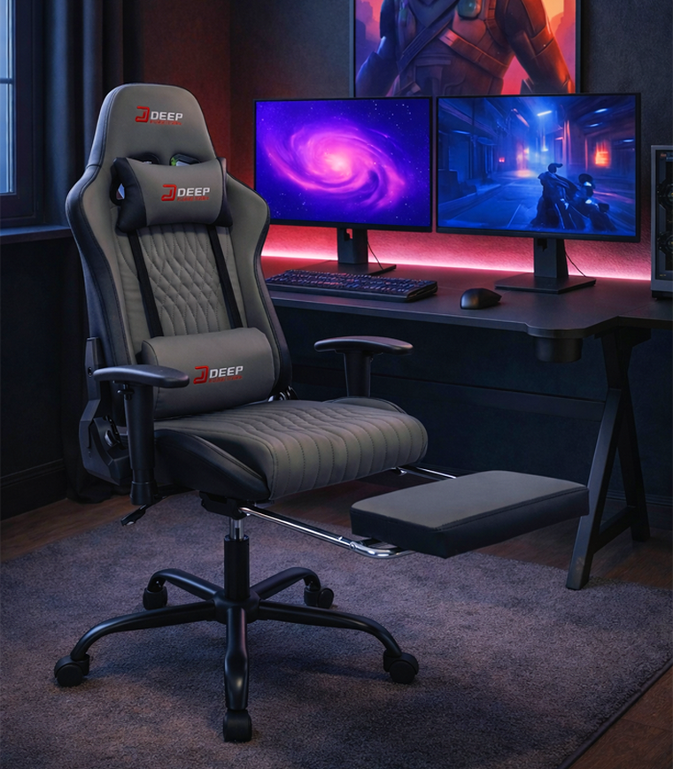 Hedo, fotel gamingowy z podnóżkiem, szary