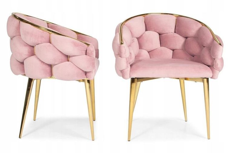 Hedo, Glamour, krzesło welurowe, złote nogi, różowe