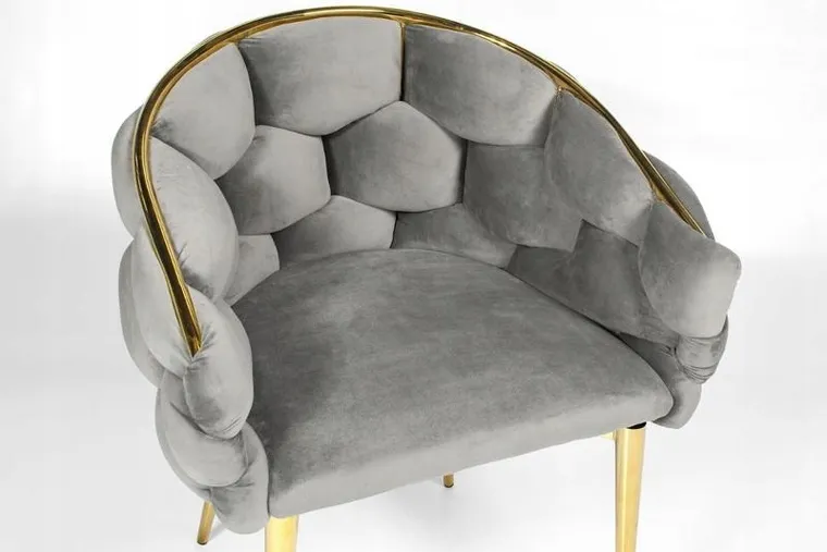 Hedo, Glamour, krzesło welurowe, złote nogi, szare