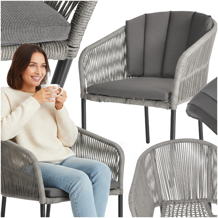 Hedo, krzesło ogrodowe z poduszką, szare