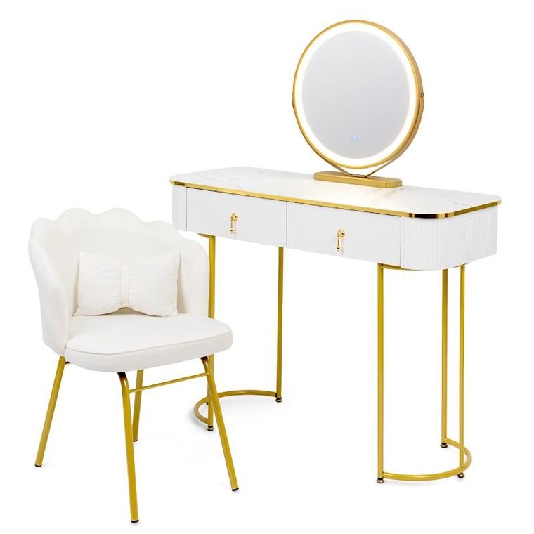 Hedo, Verdrid, toaletka kosmetyczna z lustrem LED, z krzesłem, biała, 100 cm