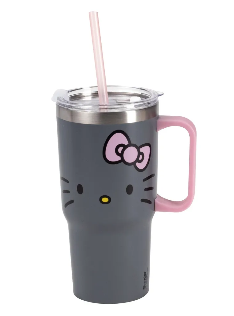 Hello Kitty, kubek do picia ze słomką i uchwytem stal, 600 ml