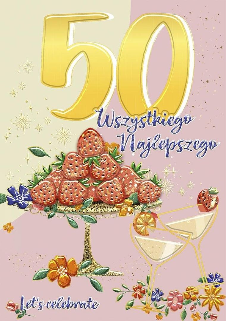 Henry, karnet A5 z kopertą, złocony, urodziny 50, patera z truskawkami