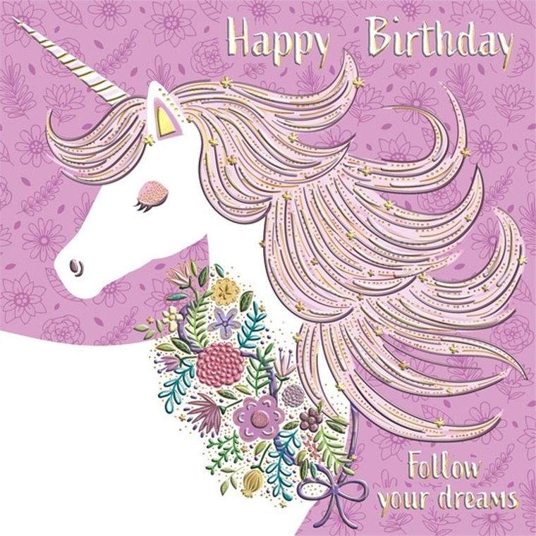 Henry, karnet z kopertą, złocony, urodziny, 15-15 cm, jednorożec