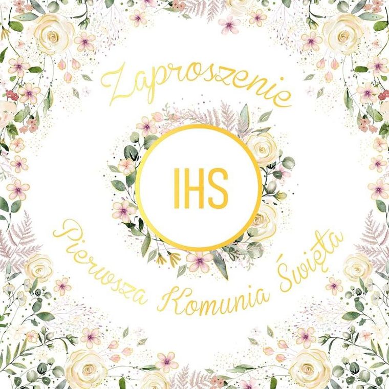 Henry, zaproszenie, Komunia, kielich w kwiatach, 5 szt.