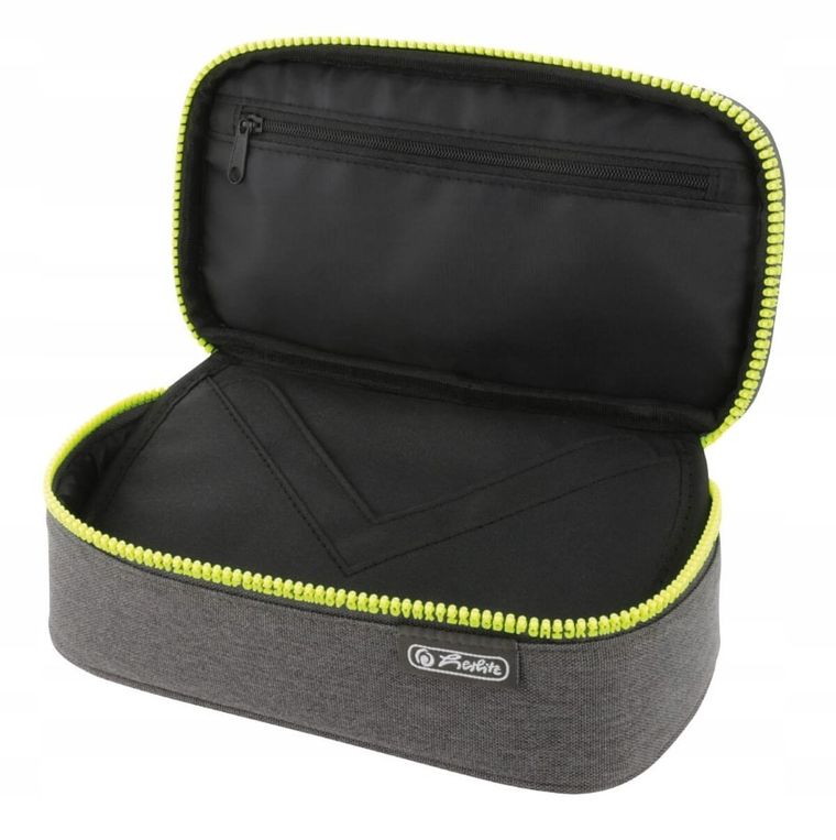 Herlitz, Beatbox, piórnik owalny, ABC, szaro-żółty