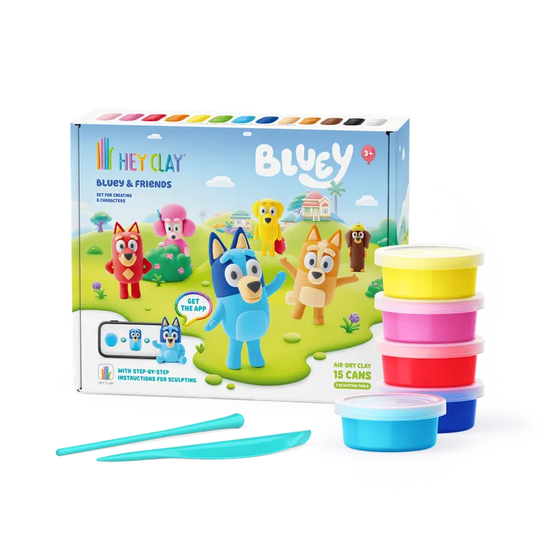 Hey Clay, Bluey, masa plastyczna, 15 szt. + królik i błazenek GRATIS, zestaw promocyjny