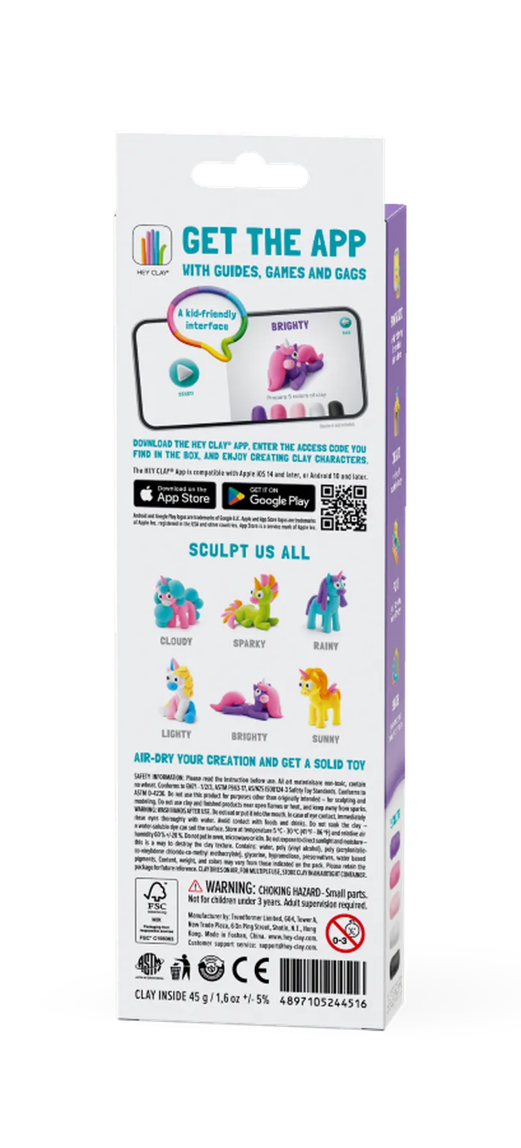 Hey Clay, Jednorożce, Brighty, masa plastyczna, 3 szt.