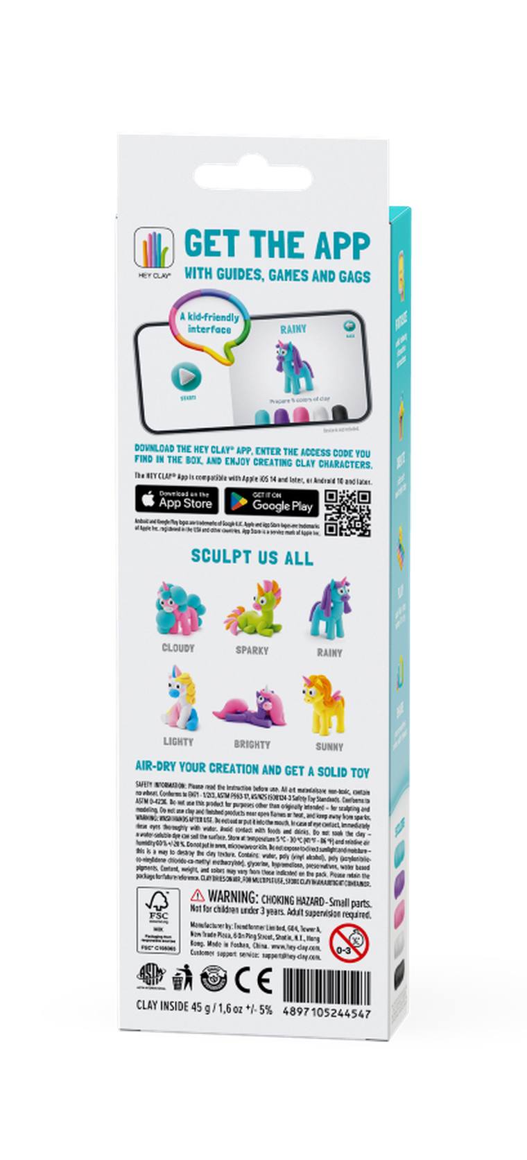 Hey Clay, Jednorożce, Rainy, masa plastyczna, 3 szt.