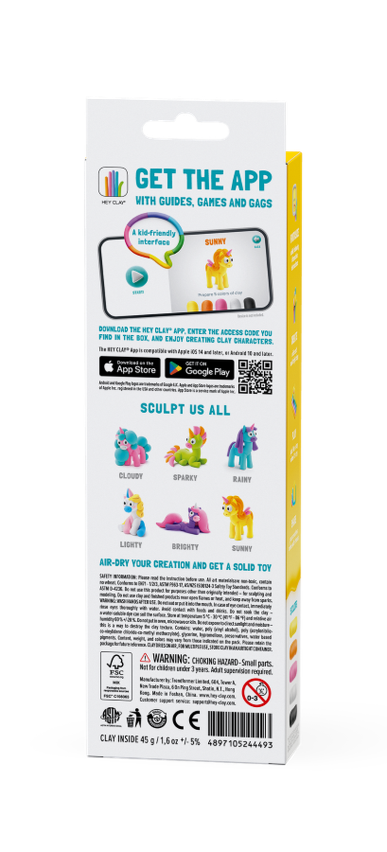 Hey Clay, Jednorożce, Sunny, masa plastyczna, 3 szt.