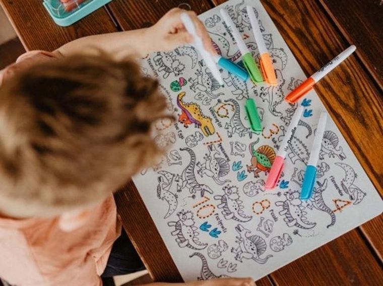 Hey Doodle, mata silikonowa do kolorowania A3, cyferki, dinozaury