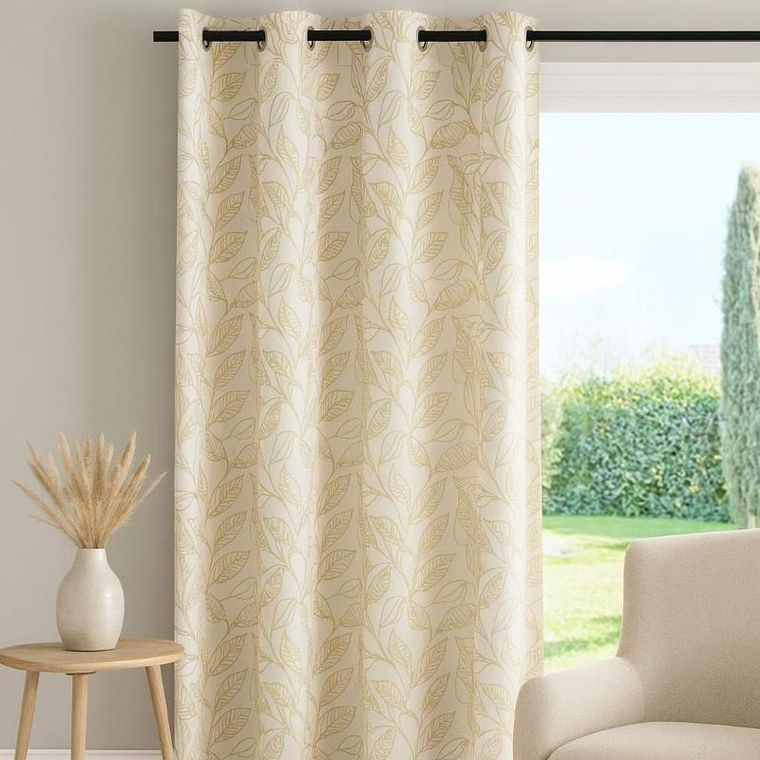 Home Styling Collection, Aner, zasłona z nadrukiem beżowych liści, 260-140 cm