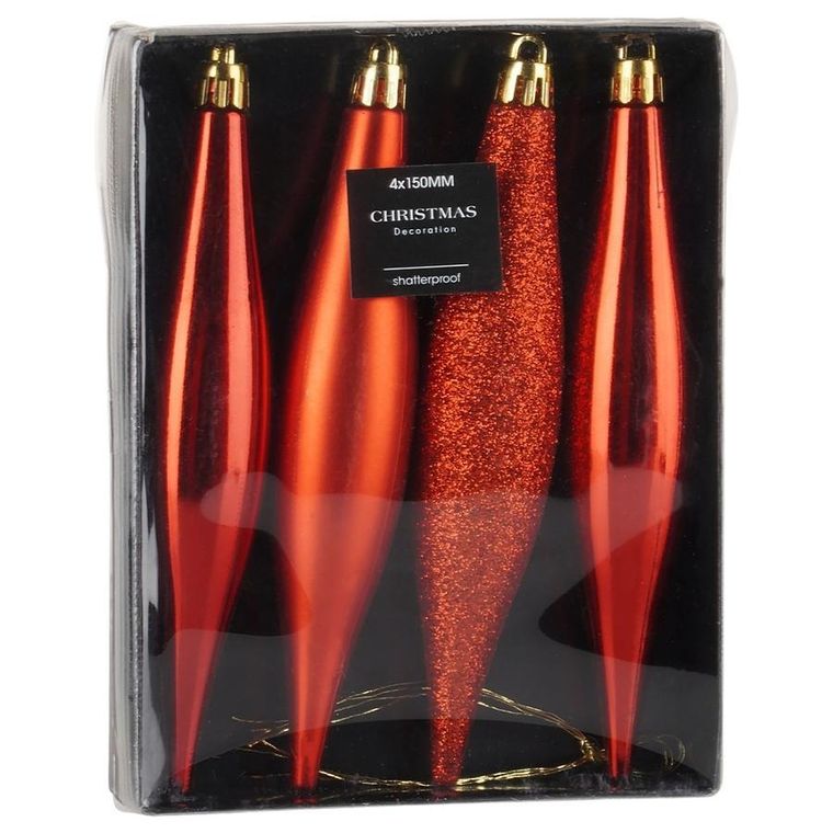 Home Styling Collection, bombki choinkowe, nietłukące, sople, czerwone, 15 cm, 4 szt.