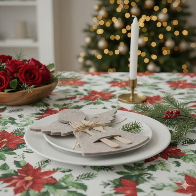 Home Styling Collection, filcowa kieszonka na sztućce w kształcie aniołka, 22-20 cm