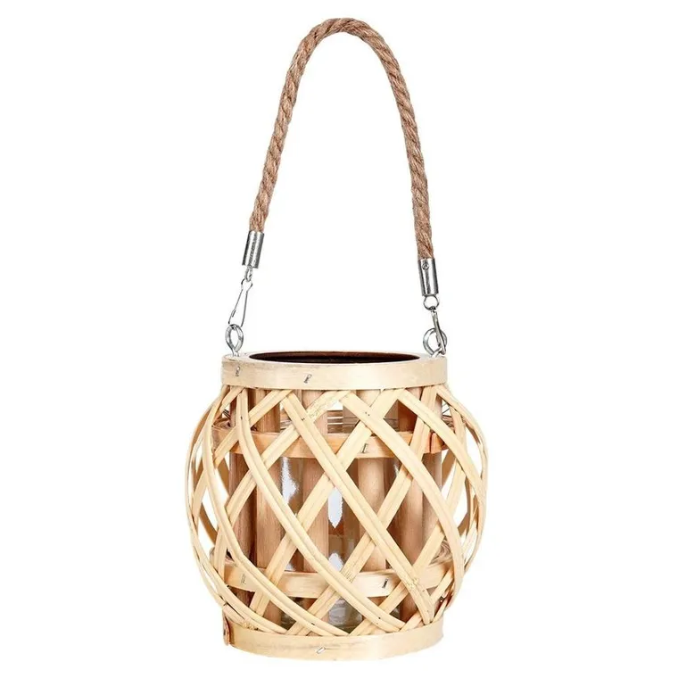 Home Styling Collection, lampion, bambusowy z jutowym uchwytem, naturalny