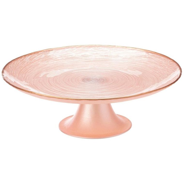 Home Styling Collection, patera na tort, na nóżce, szklana, różowa, 21 cm